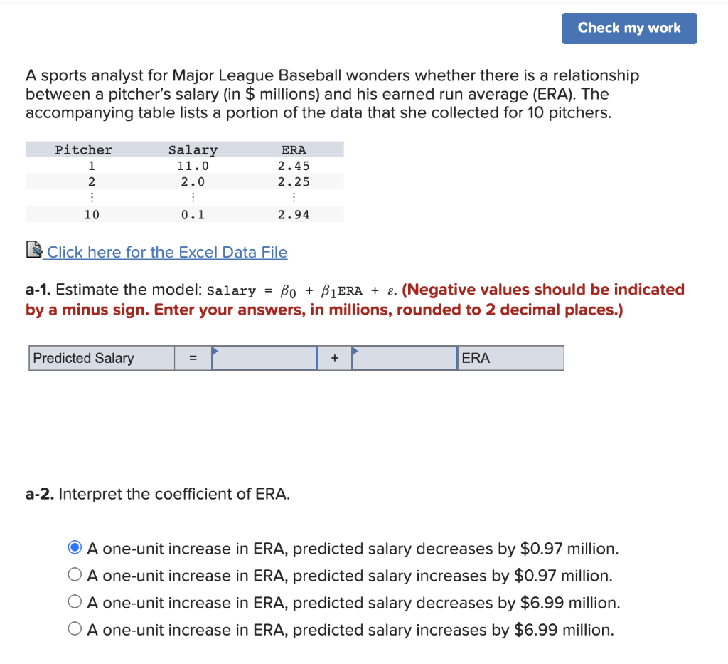 Solved A sports analyst for Major League Baseball wonders