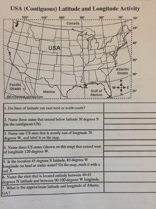 Usa Contiguous Latitude And Longitude Activity Printo 3165