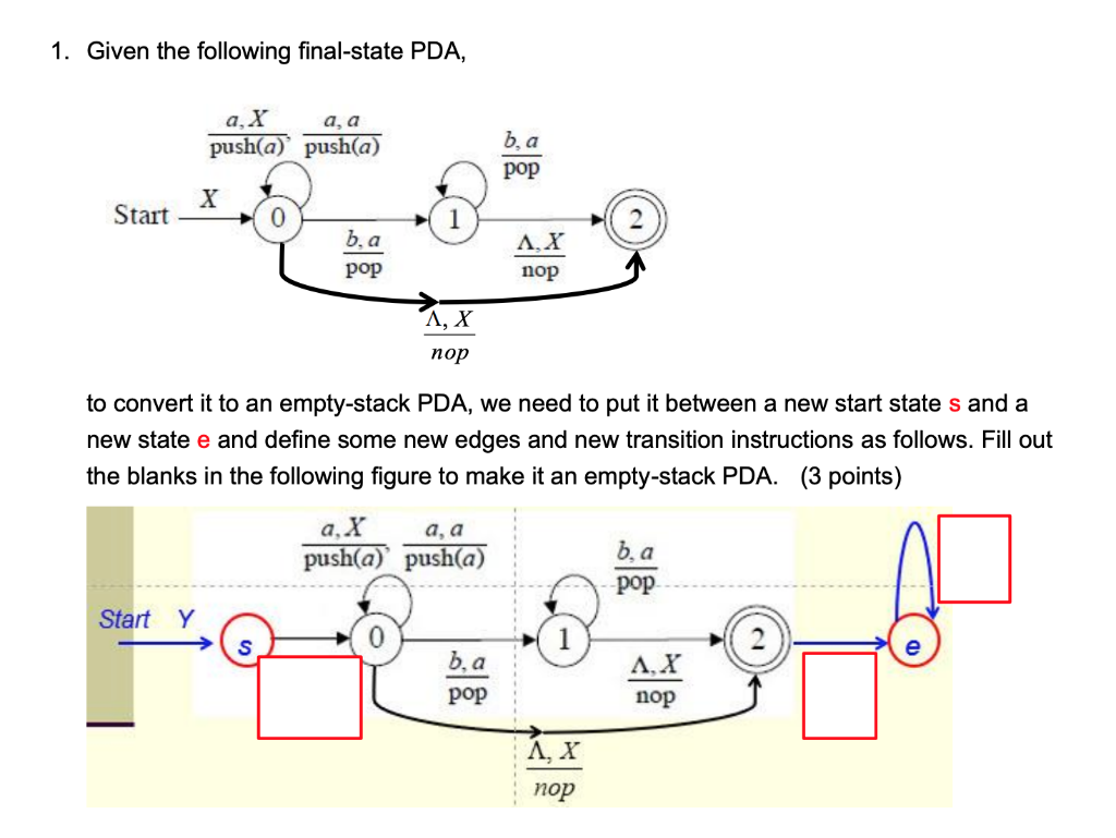 Solved 1. Given The Following Final-state PDA, To Convert It | Chegg.com