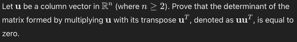 Solved Let u ﻿be a column vector in Rn (where n≥2 ). ﻿Prove | Chegg.com