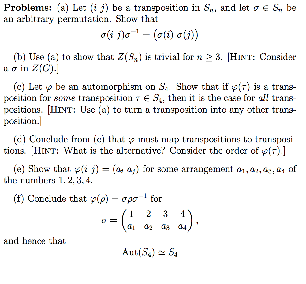Solved Transposition Examples Solved Problems: (a) Let (i j) be a transposition in Sn, and | Chegg.com