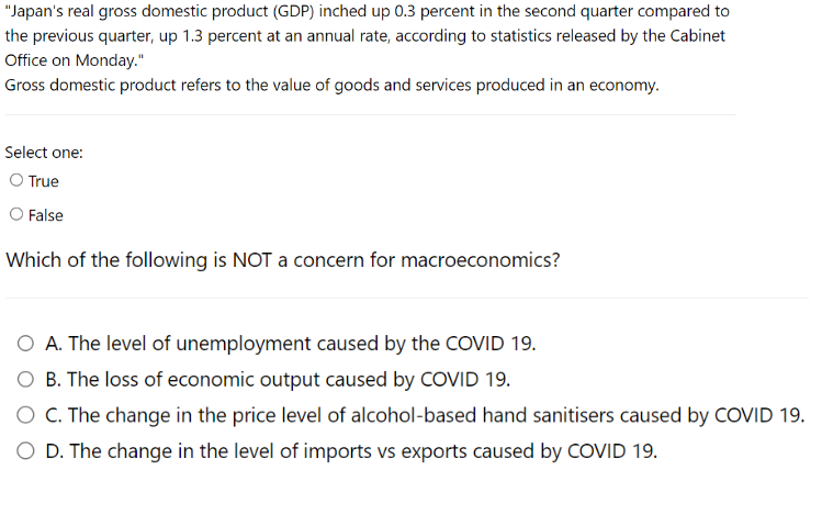 Solved "Japan's Real Gross Domestic Product (GDP) Inched Up | Chegg.com