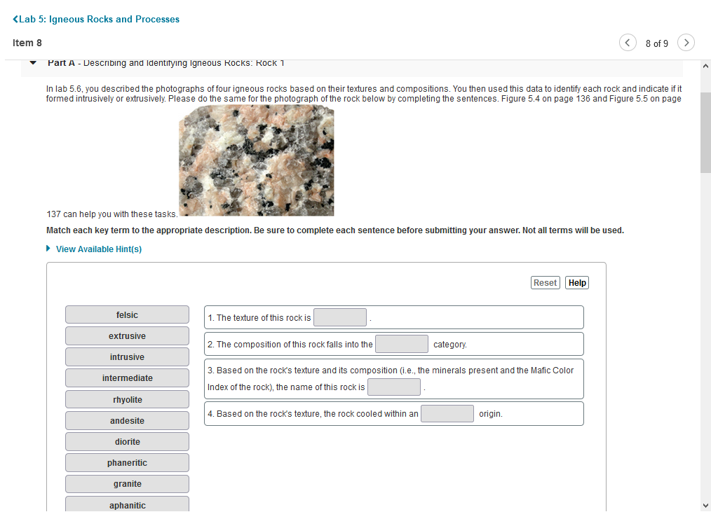 Solved Part A - Describing And Identifying Igneous Rocks: | Chegg.com