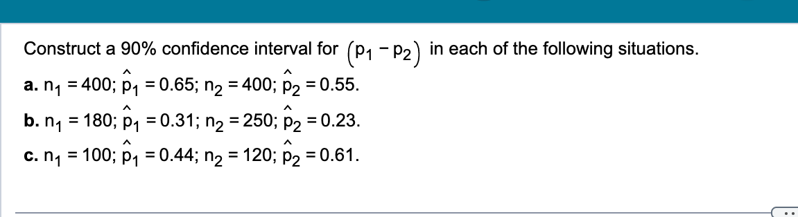 Solved Construct a 90% confidence interval for (p1−p2) in | Chegg.com