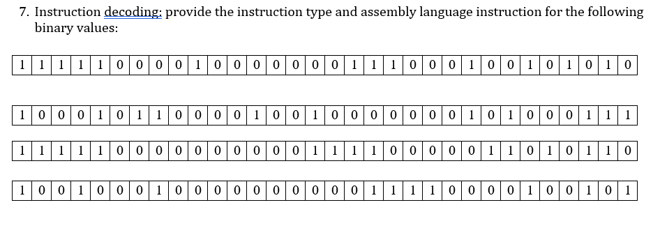 Solved 7. Instruction decoding: provide the instruction type | Chegg.com