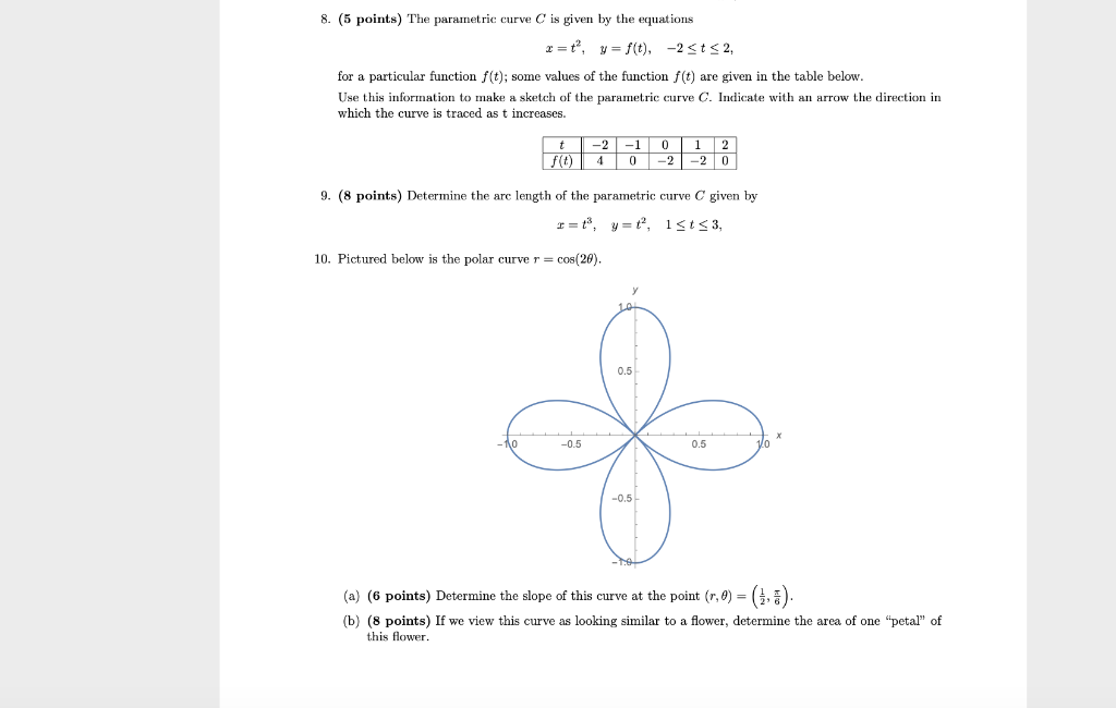 Solved 8. (5 points) The parametric curve C is given by the | Chegg.com