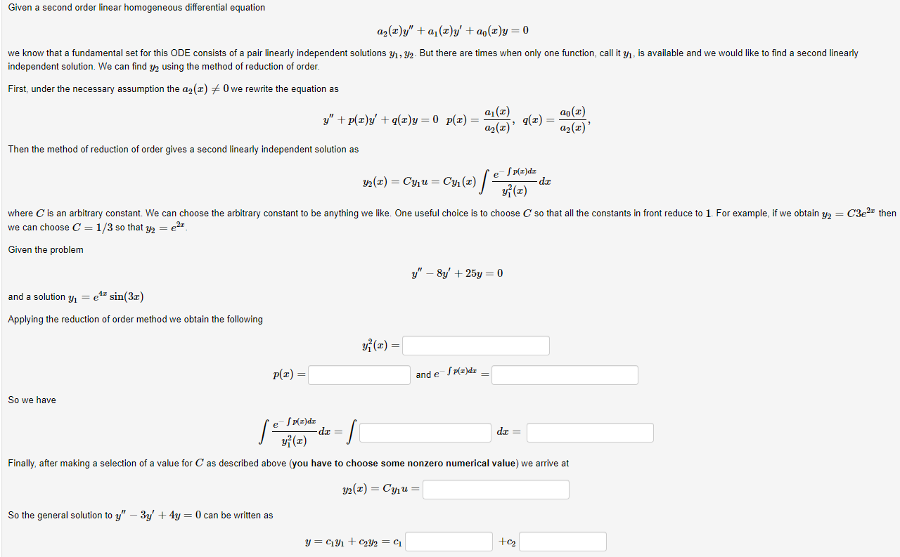 Solved Given a second order linear homogeneous differential | Chegg.com