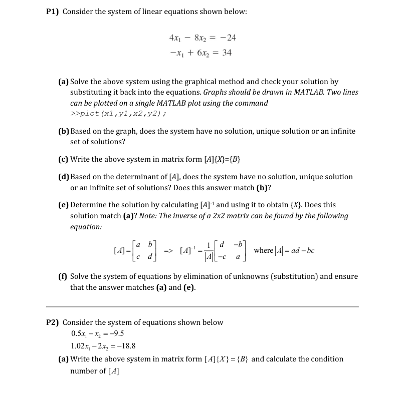 Solved P1) Consider the system of linear equations shown | Chegg.com