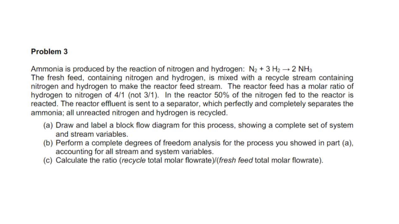 Solved Problem 3 Ammonia is produced by the reaction of | Chegg.com