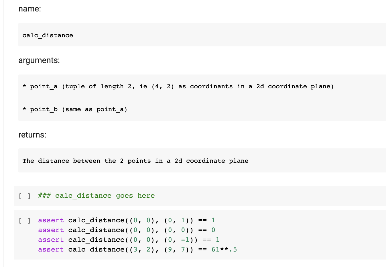 Solved name: calc distance arguments: * point_a (tuple of | Chegg.com