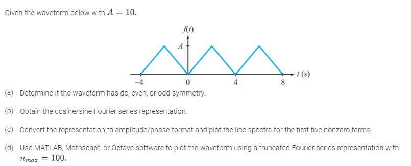 Given the waveform below with A=10. (a) Determine if | Chegg.com