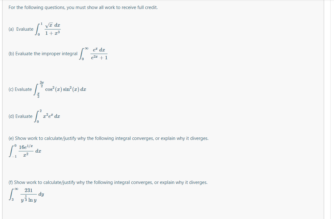 Solved For the following questions, you must show all work | Chegg.com