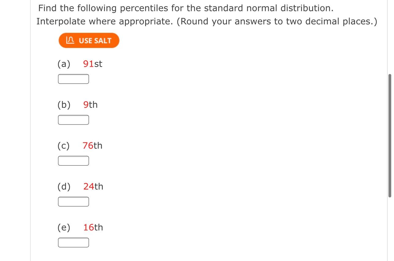 Solved Find The Following Percentiles For The Standard | Chegg.com