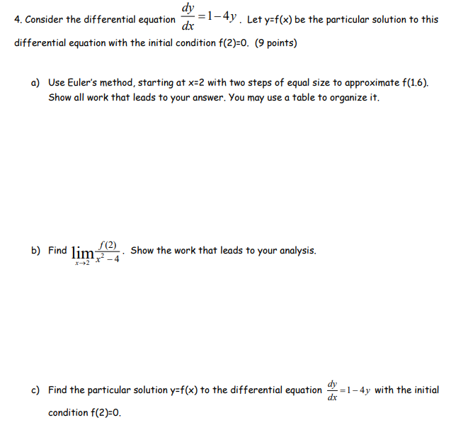 Solved dy 4. Consider the differential equation -=1-4y. Let | Chegg.com