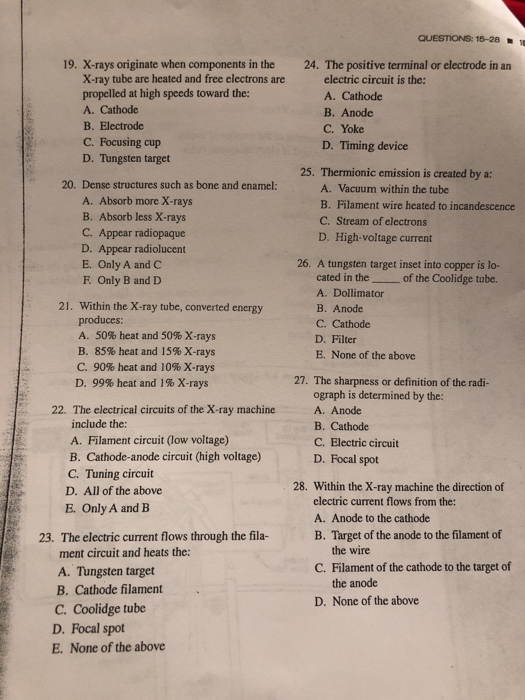 X Ray Module Question Solved QUESTIONS: 16-28 19. X-rays originate when components | Chegg.com