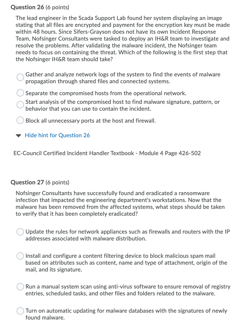 Solved Question 26 (6 points) The lead engineer in the Scada
