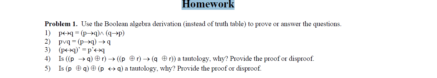 Problem 1. Use the Boolean algebra derivation | Chegg.com