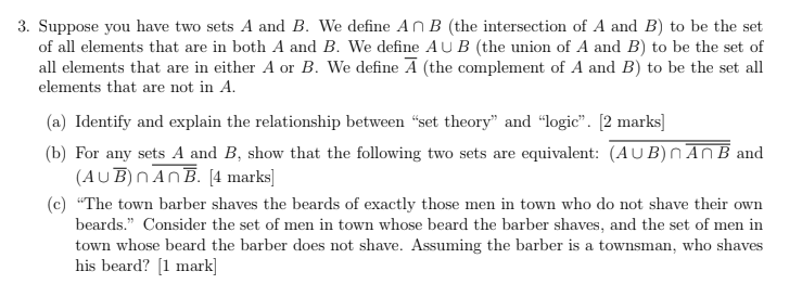 Solved 3. Suppose You Have Two Sets A And B. We Define A∩B | Chegg.com