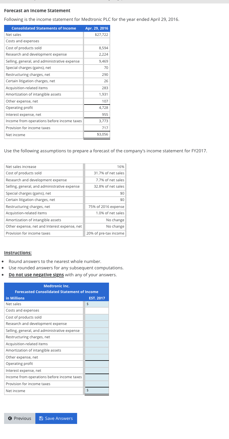 Solved Forecast An Income Statement Following Is The Income 2616