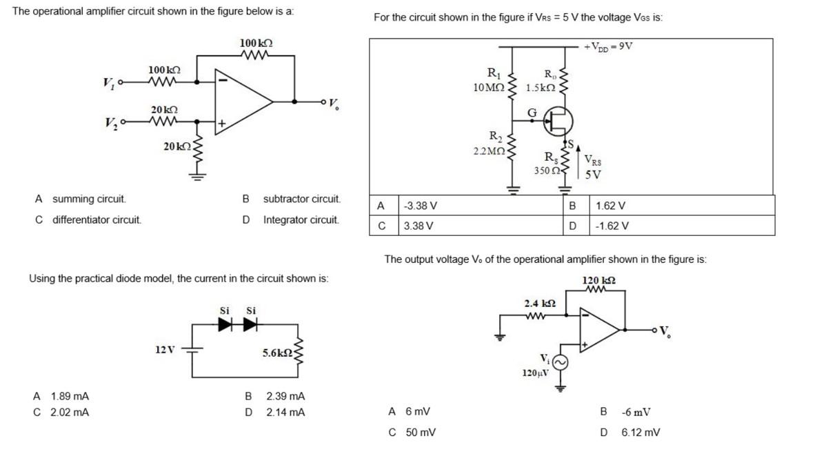 Solved The operational amplifier circuit shown in the figure | Chegg.com