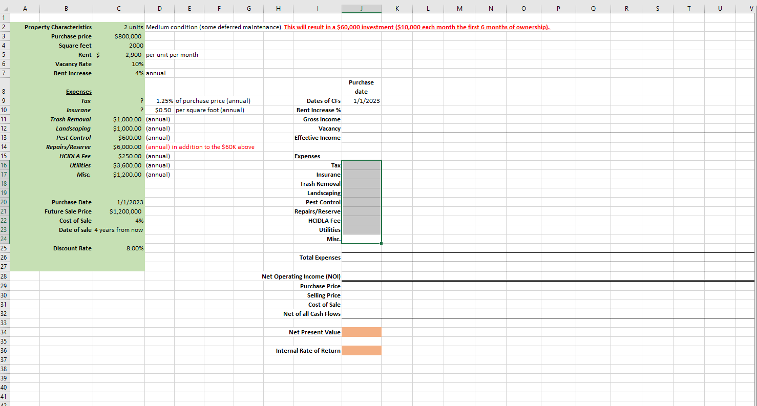 Complete this cash flow analysis (and solve for the | Chegg.com