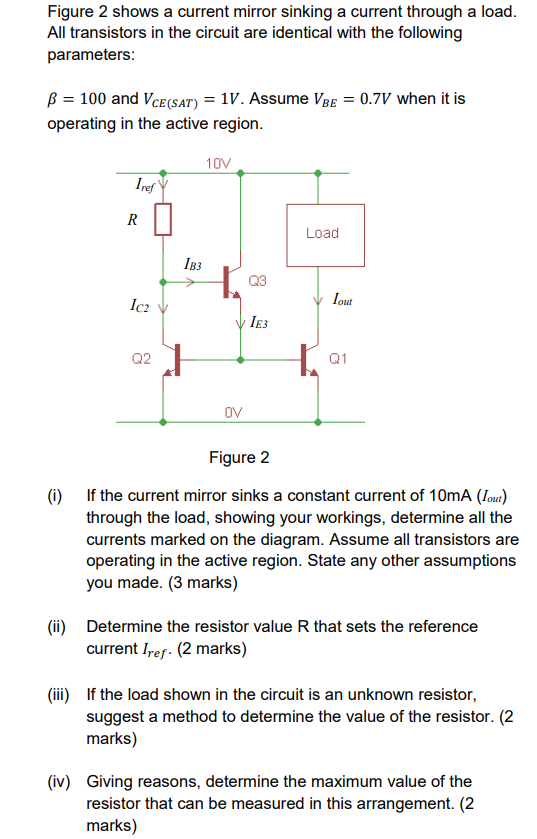 Solved Figure 2 shows a current mirror sinking a current | Chegg.com