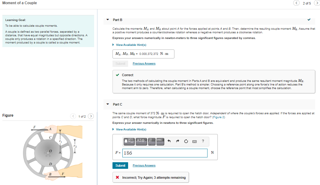 Solved Moment Of A Couple Learning Goal: Part B | Chegg.com