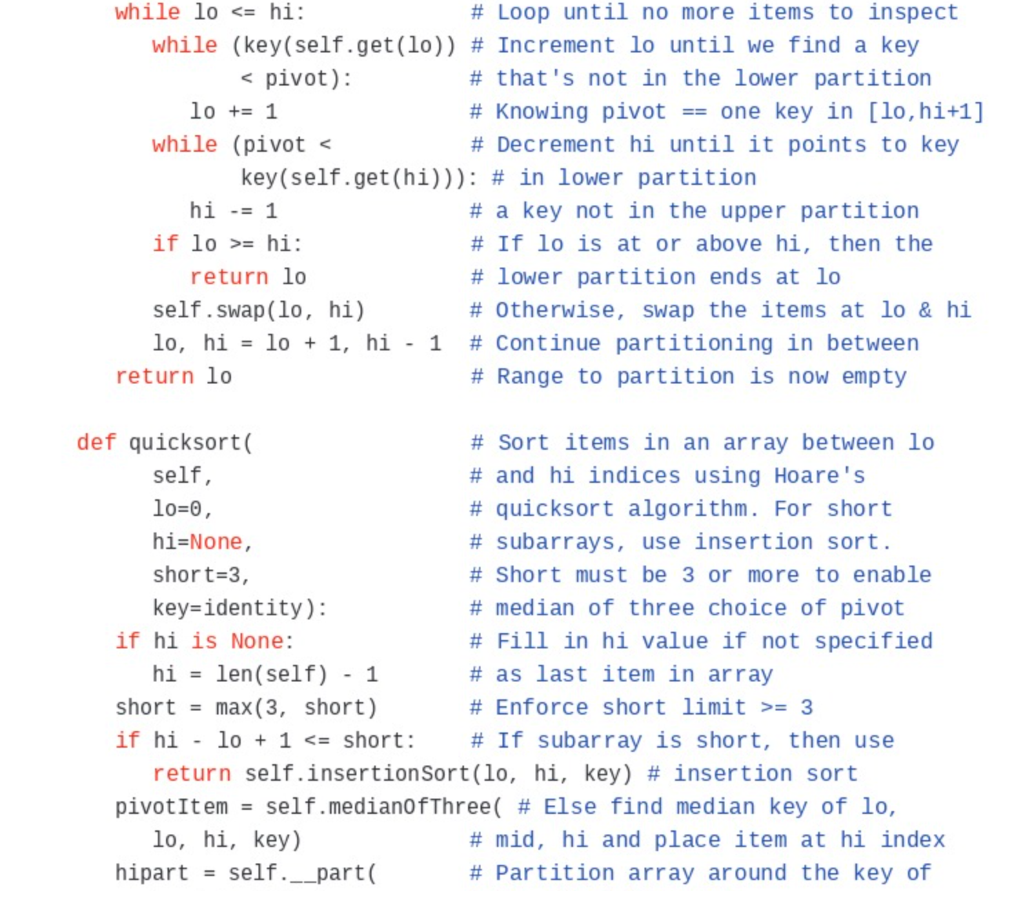 Solved key(pivotItem), lo +1, hi −1, key) | Chegg.com