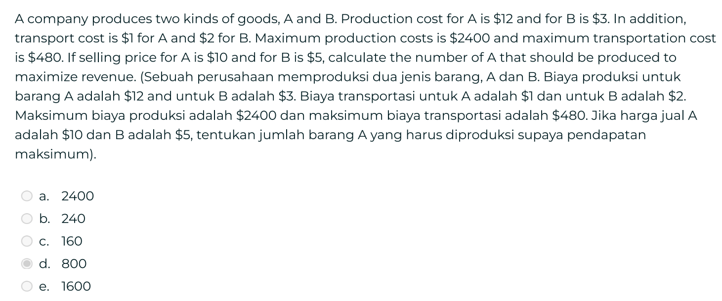 Solved A Company Produces Two Kinds Of Goods, A And B. | Chegg.com