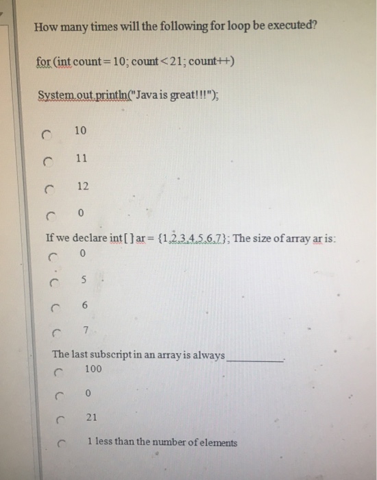 Solved How many times will the following for loop be | Chegg.com