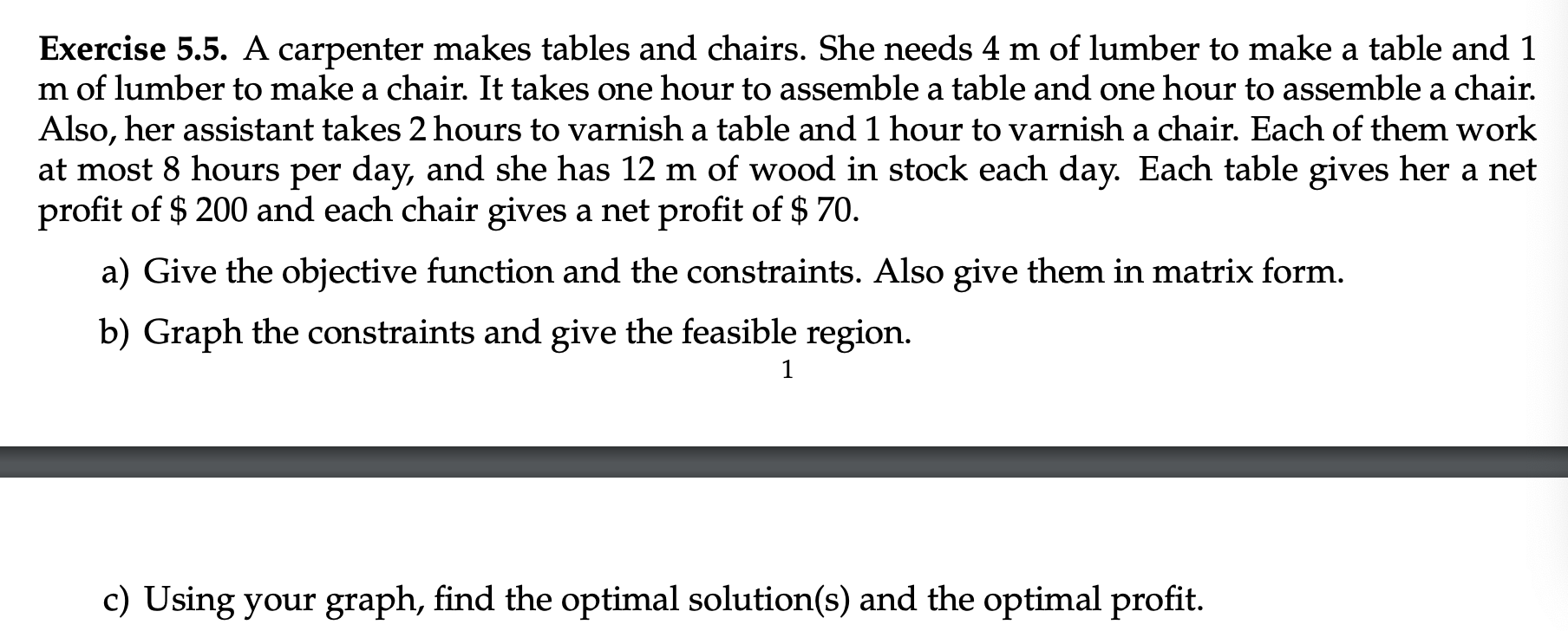 Solved Exercise 5.5. A carpenter makes tables and chairs.
