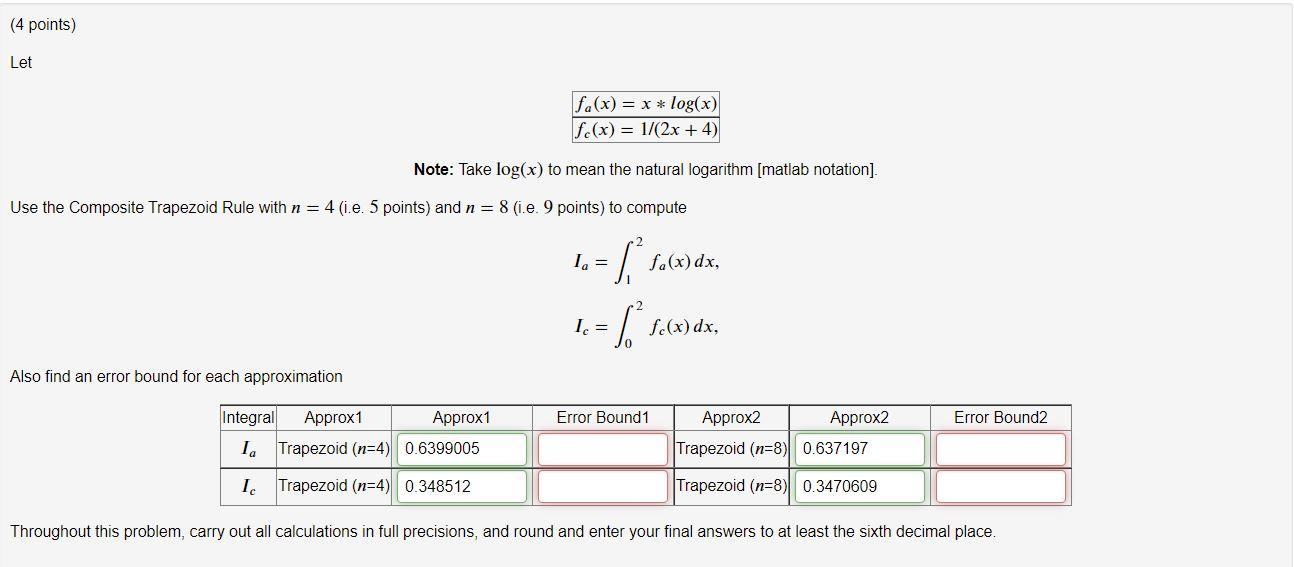 Solved 4 points let fa x x log x f x 1 2x 4 chegg