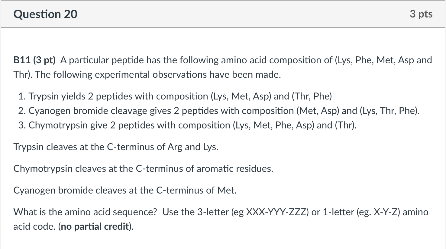 Solved Question 20 3 Pts B11 (3 Pt) A Particular Peptide Has | Chegg.com