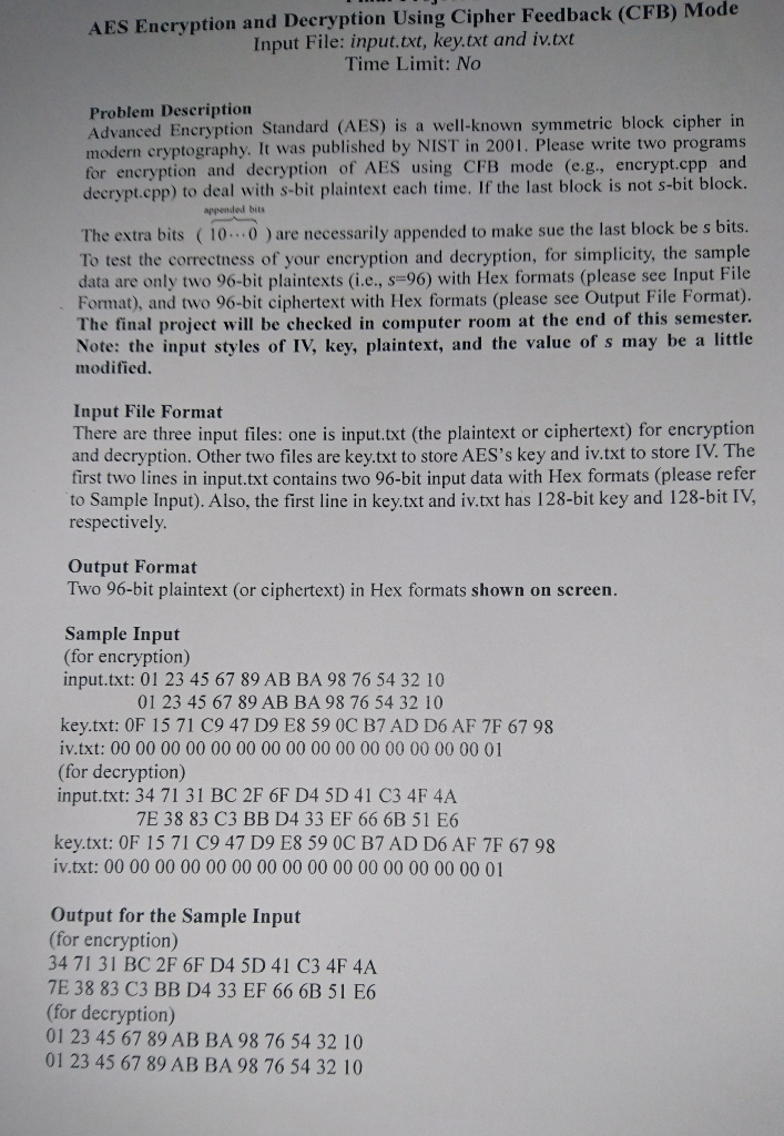 AES Encryption and Decryption Using Cipher Feedback | Chegg.com
