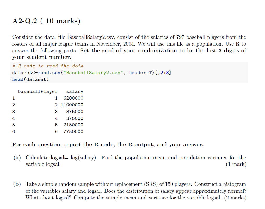 A2-Q.2 ( 10 marks) Consider the data, file | Chegg.com