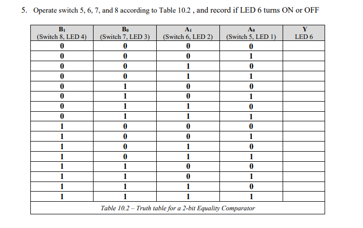Solved Operate switch 5,6,7, and 8 according to Table 10.2, | Chegg.com