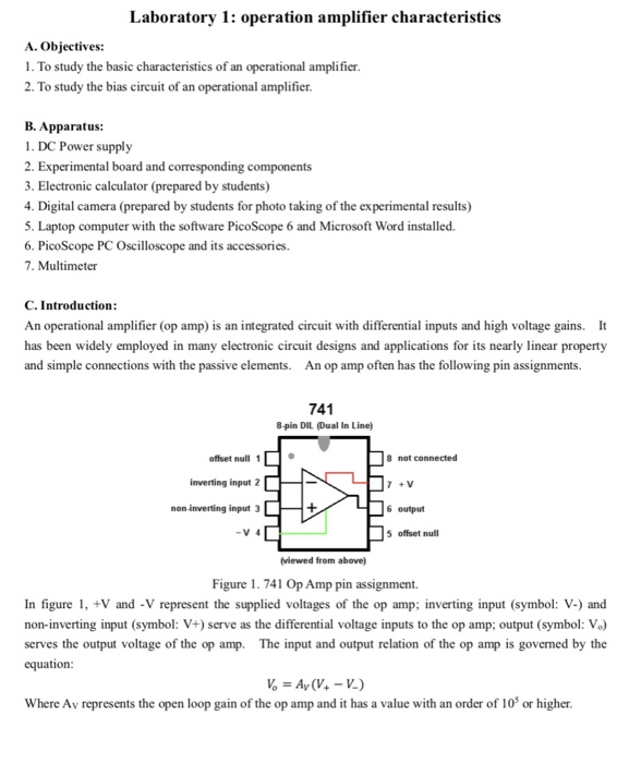 Solved Laboratory 1: Operation Amplifier Characteristics A. | Chegg.com