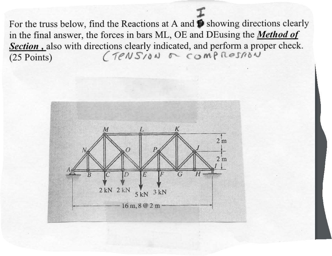 Solved I For the truss below, find the Reactions at A and | Chegg.com