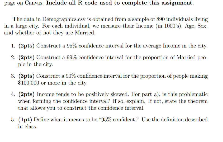 page on Canvas. Include all R code used to complete | Chegg.com