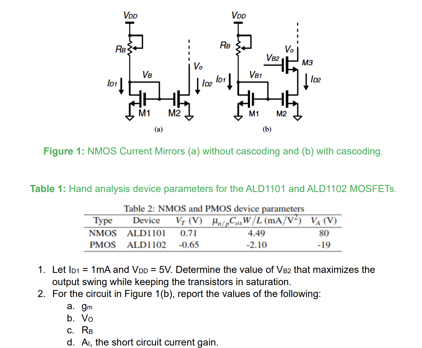 Solved Figure 1: NMOS Current Mirrors (a) without cascoding | Chegg.com