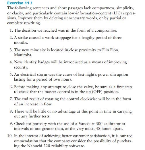 Exercise 11 1 The Following Sentences And Short Chegg Com