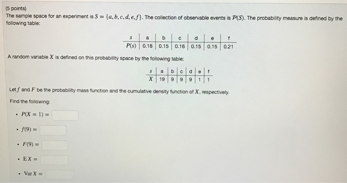 Solved (5 points) The sample space for an experiment is S | Chegg.com