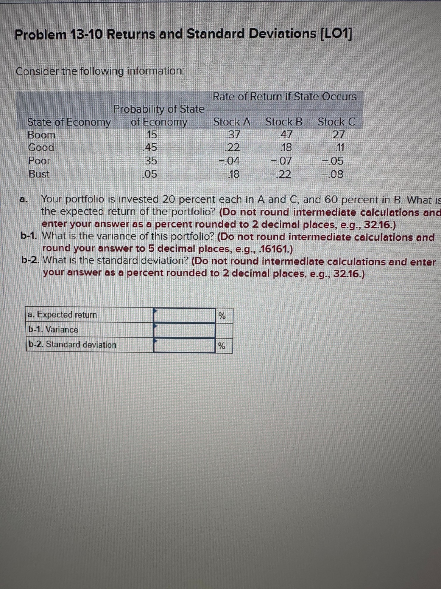 Solved Problem 13-10 Returns And Standard Deviations [LO1] | Chegg.com