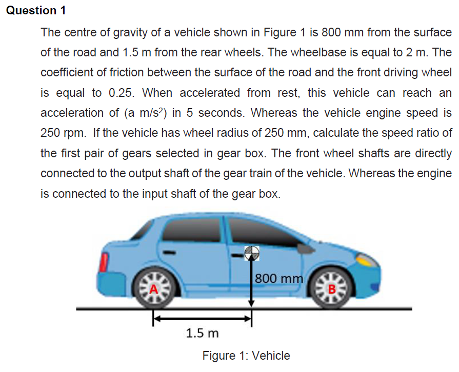 Question 1 The centre of gravity of a vehicle shown | Chegg.com