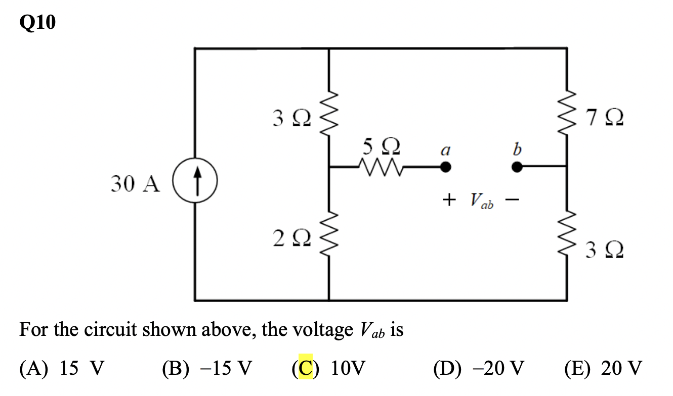 Solved For the circuit shown above, the voltage Vab is (A) | Chegg.com
