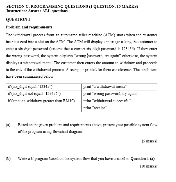 Solved SECTION C: PROGRAMMING QUESTIONS (I QUESTION, 15 | Chegg.com
