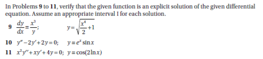 Solved In Problems 9 to 11, verify that the given function | Chegg.com