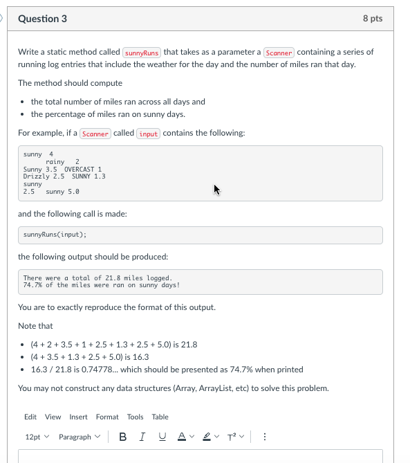 Solved Question 3 8 pts Write a static method called | Chegg.com