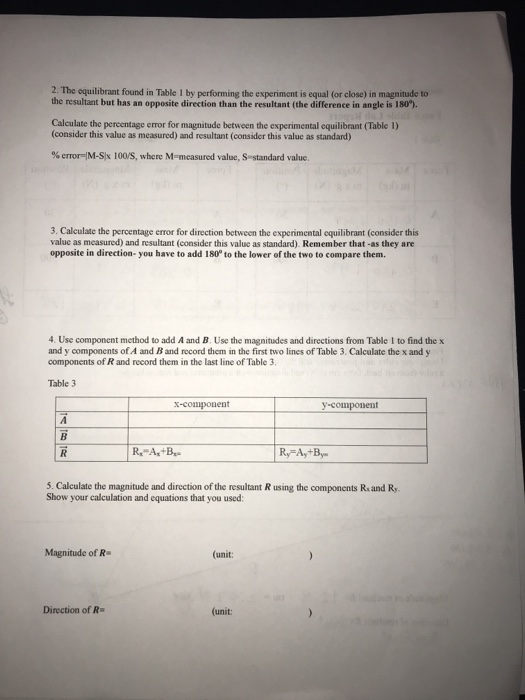 Solved Force Table Lab Report Table 1 Table 2 Mass Magnitude