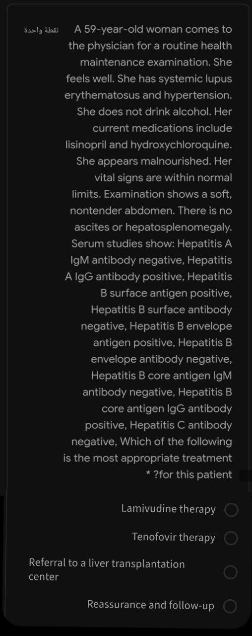 Solved نقطة واحدة A 59-year-old woman comes to the physician | Chegg.com